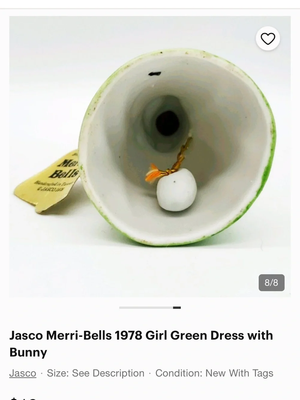 JASCO Vintage 1978 Merri Bells - Green Girl Figurine Holiday Decor with Bunny